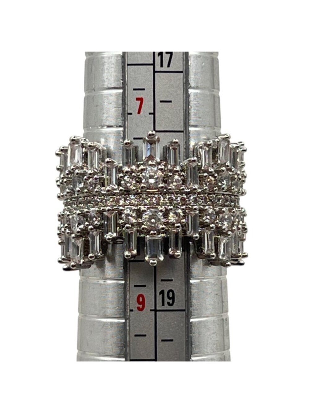 Wide Eternity Band Baguette Round Cubic Zirconia Ring Sz 8 Silver Tone Iced Out - Picture 4 of 7